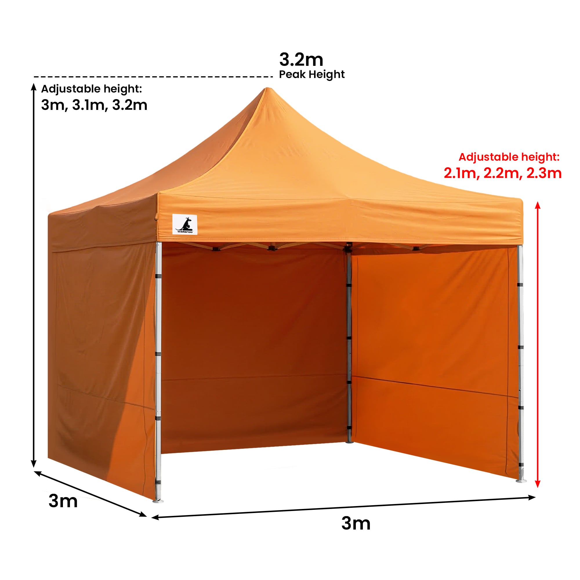 Wallaroo Gazebo Tent Marquee 3x3 PopUp Outdoor - Orange V240-GAZ-POP-3X3-OR