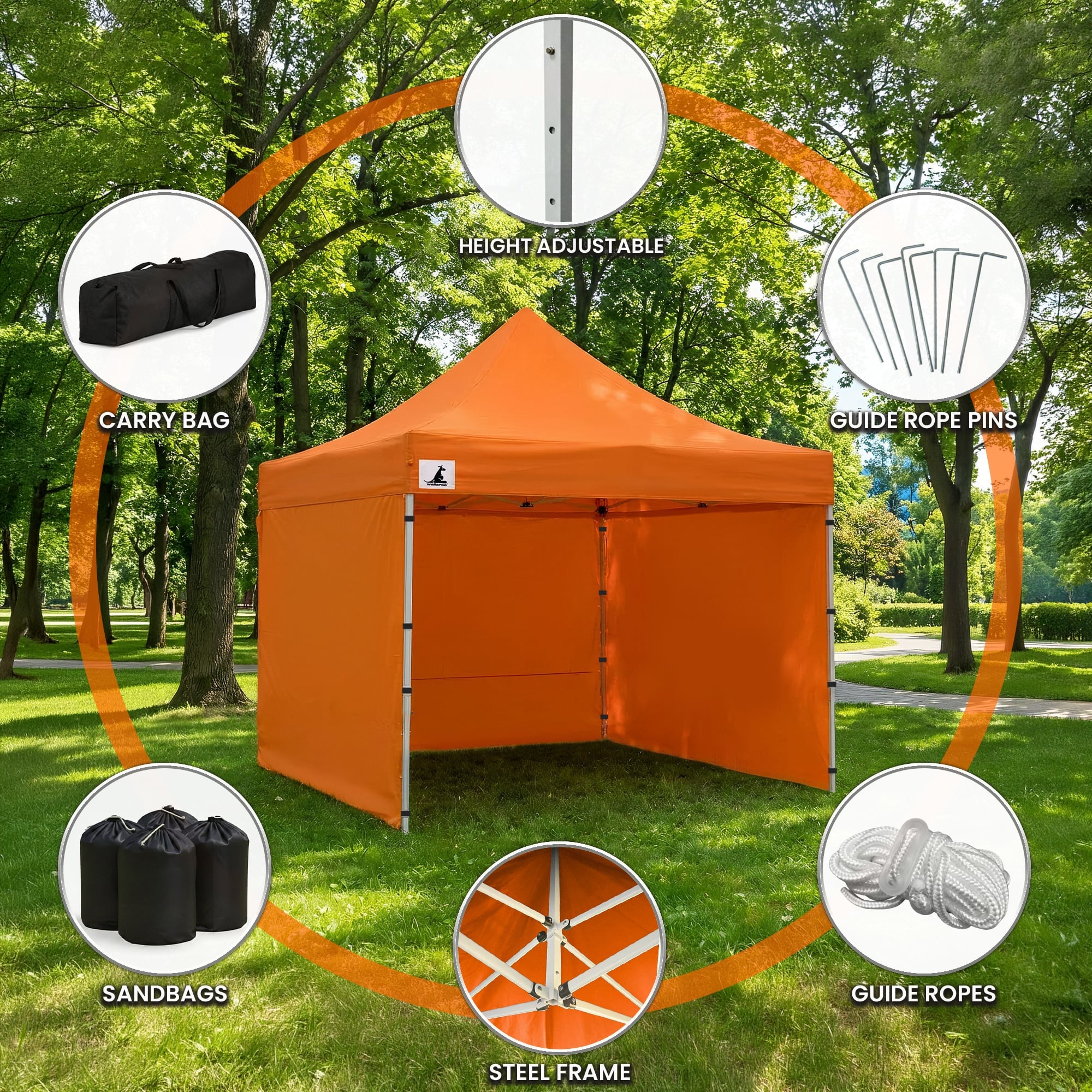 Wallaroo Gazebo Tent Marquee 3x3 PopUp Outdoor - Orange V240-GAZ-POP-3X3-OR