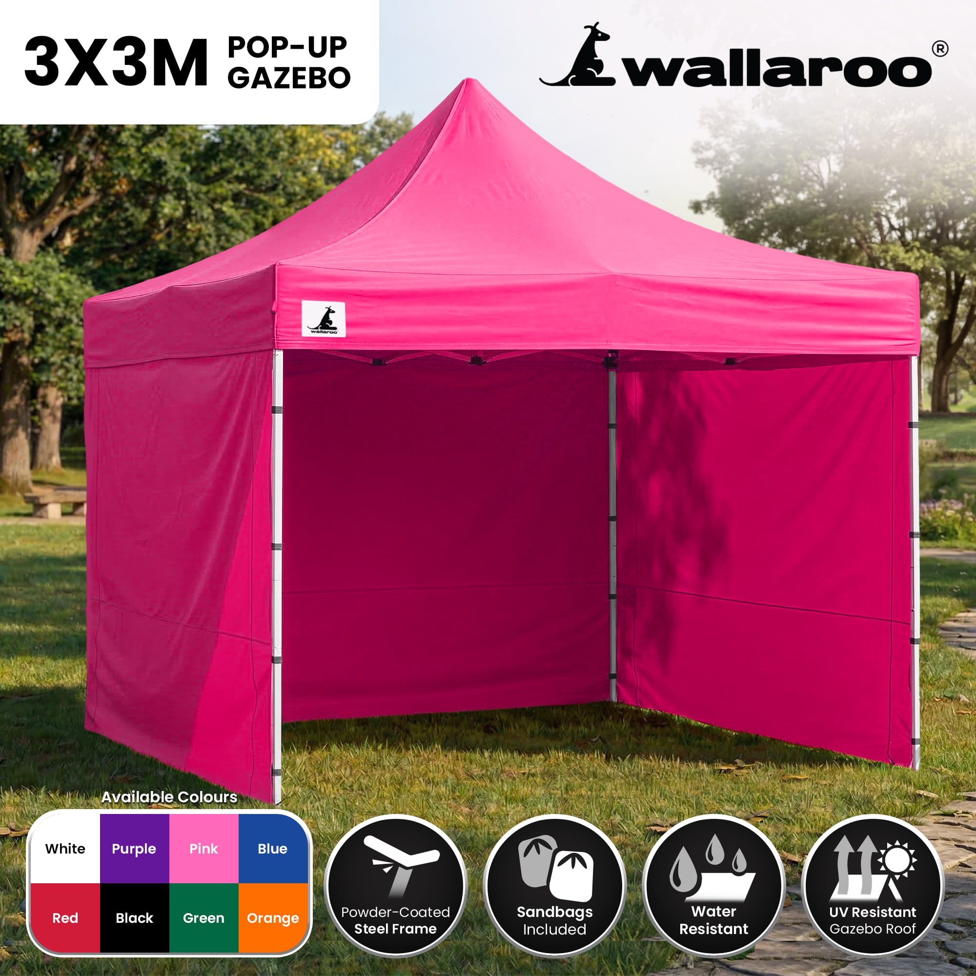 Wallaroo Gazebo Tent Marquee 3x3 PopUp Outdoor Pink V240-GAZ-POP-3X3-PK
