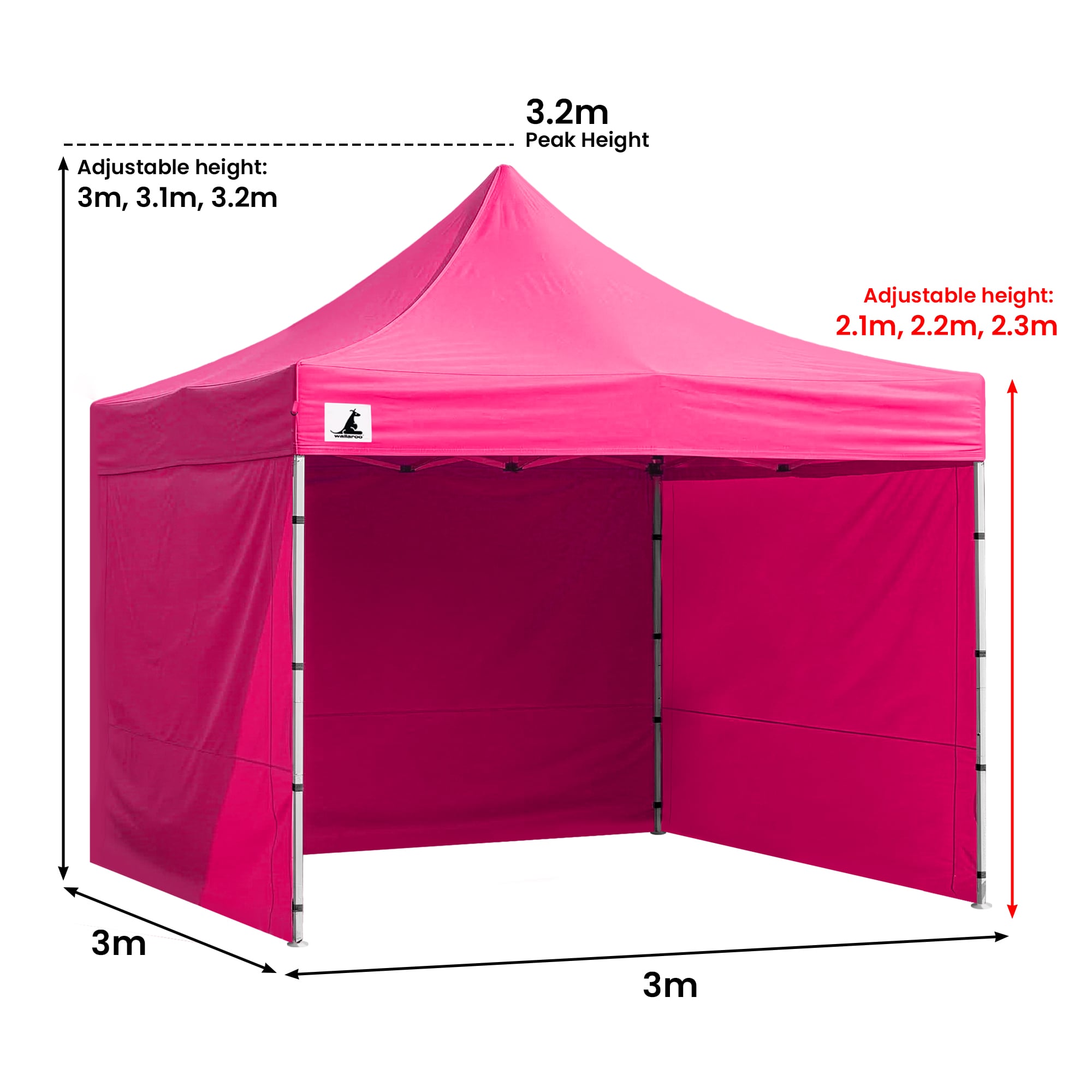 Wallaroo Gazebo Tent Marquee 3x3 PopUp Outdoor Pink V240-GAZ-POP-3X3-PK
