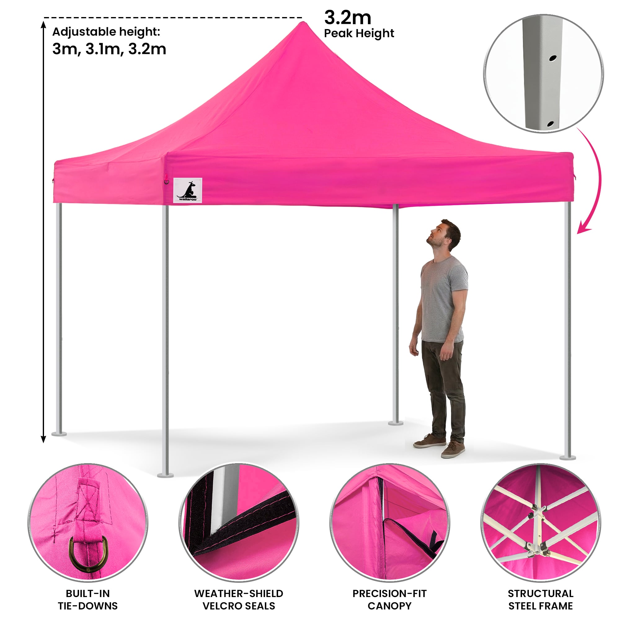 Wallaroo Gazebo Tent Marquee 3x3 PopUp Outdoor Pink V240-GAZ-POP-3X3-PK