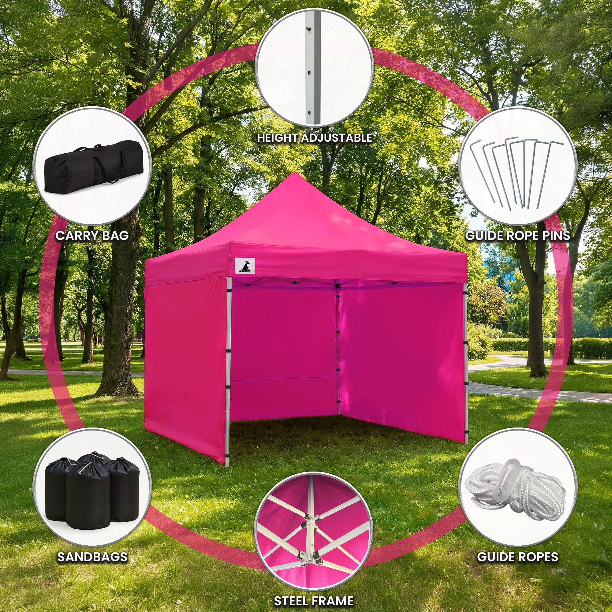 Wallaroo Gazebo Tent Marquee 3x3 PopUp Outdoor Pink V240-GAZ-POP-3X3-PK