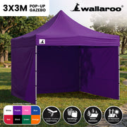 Wallaroo Gazebo Tent Marquee 3x3 PopUp Outdoor Purple V240-GAZ-POP-3X3-PU