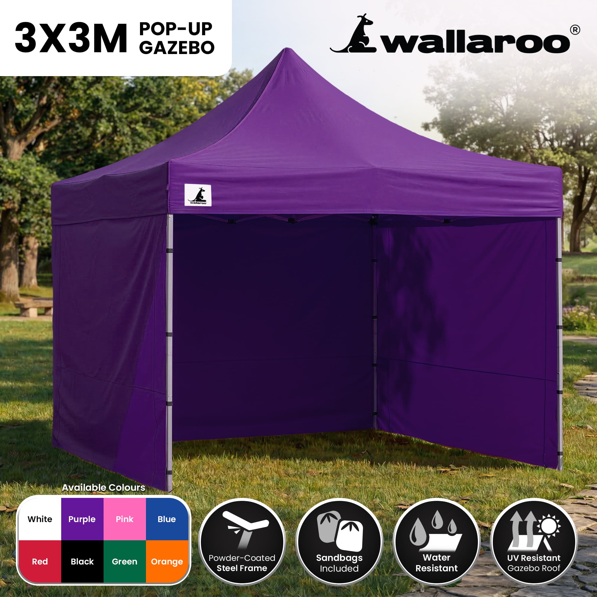 Wallaroo Gazebo Tent Marquee 3x3 PopUp Outdoor Purple V240-GAZ-POP-3X3-PU