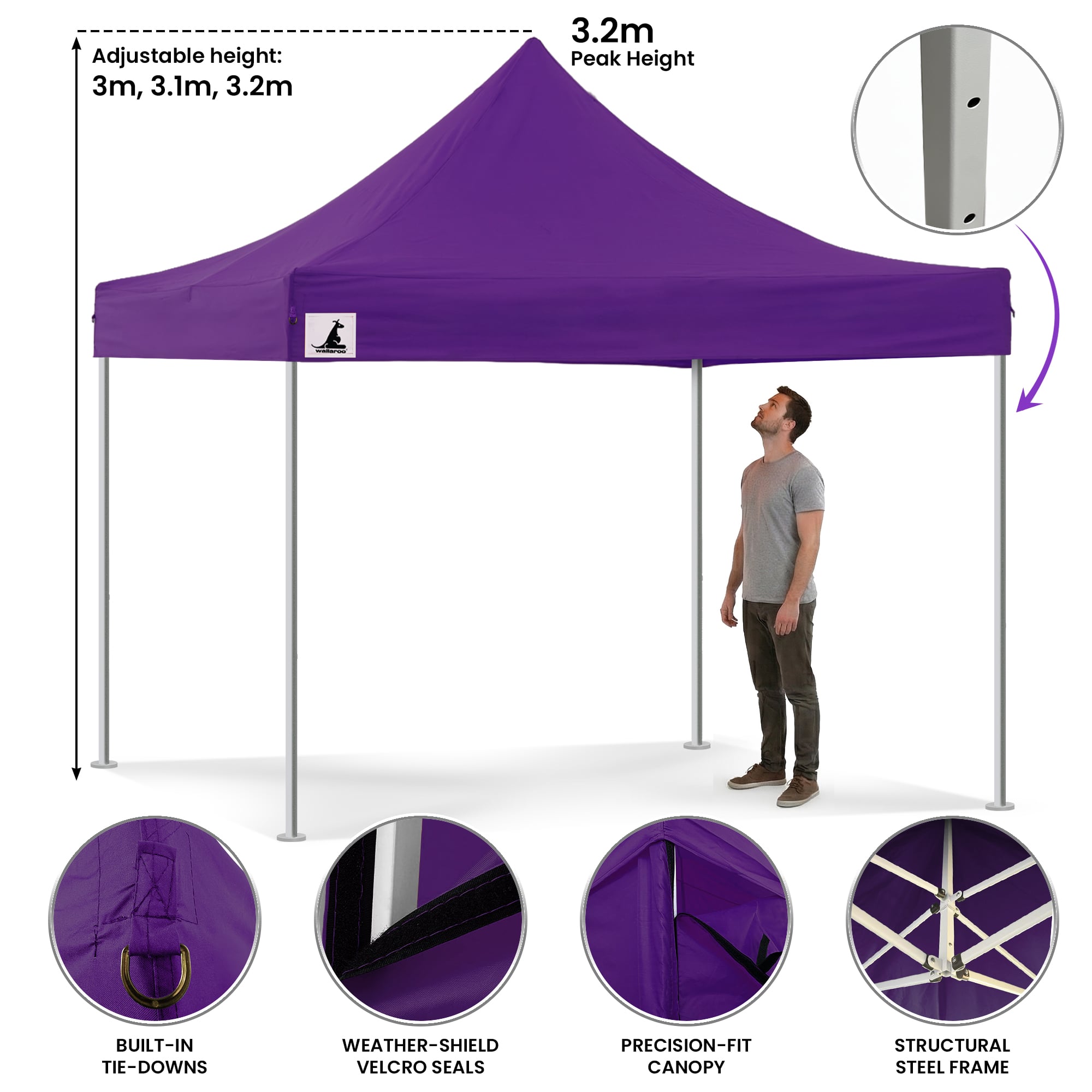 Wallaroo Gazebo Tent Marquee 3x3 PopUp Outdoor Purple V240-GAZ-POP-3X3-PU
