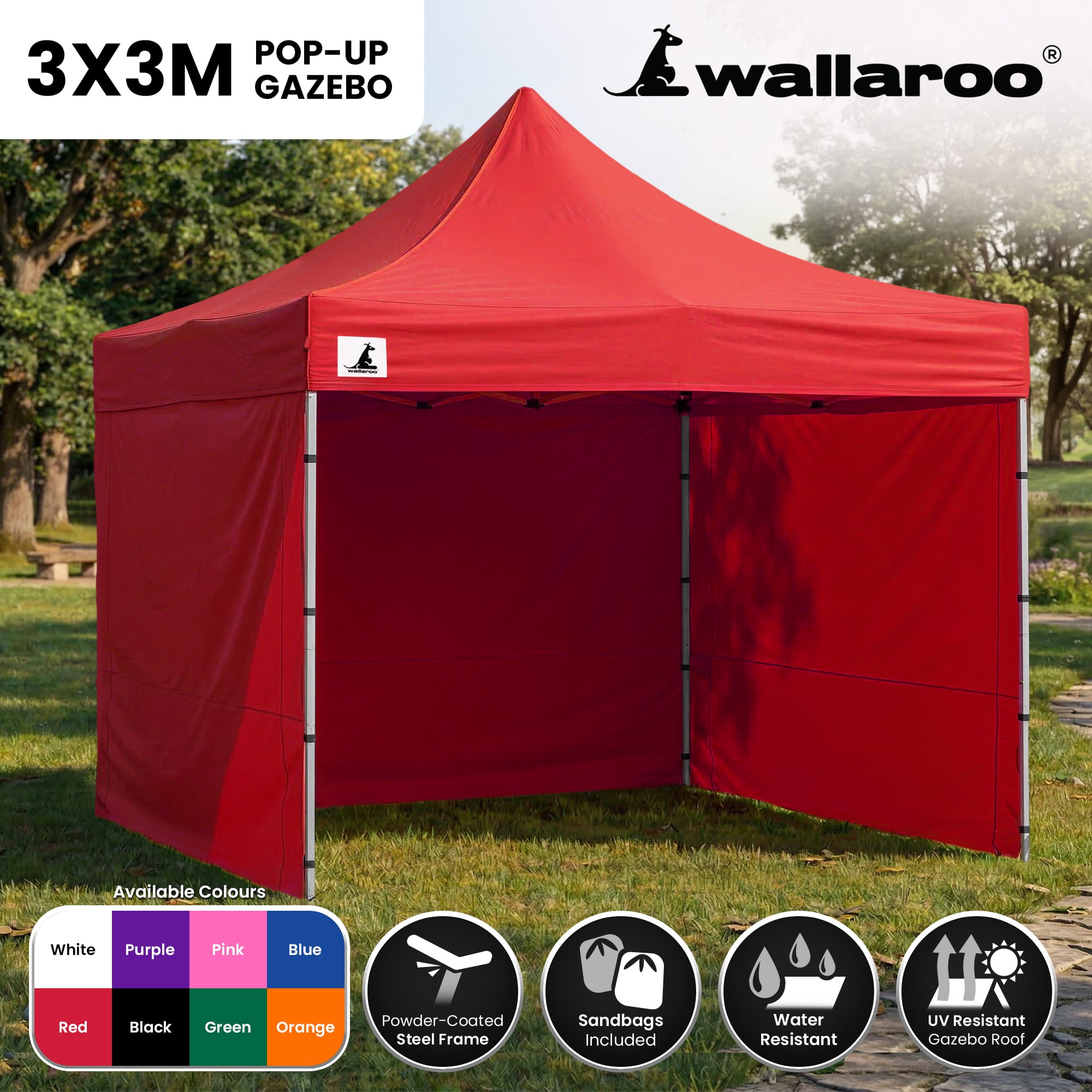 Wallaroo Gazebo Tent Marquee 3x3 PopUp Outdoor Red V240-GAZ-POP-3X3-RD