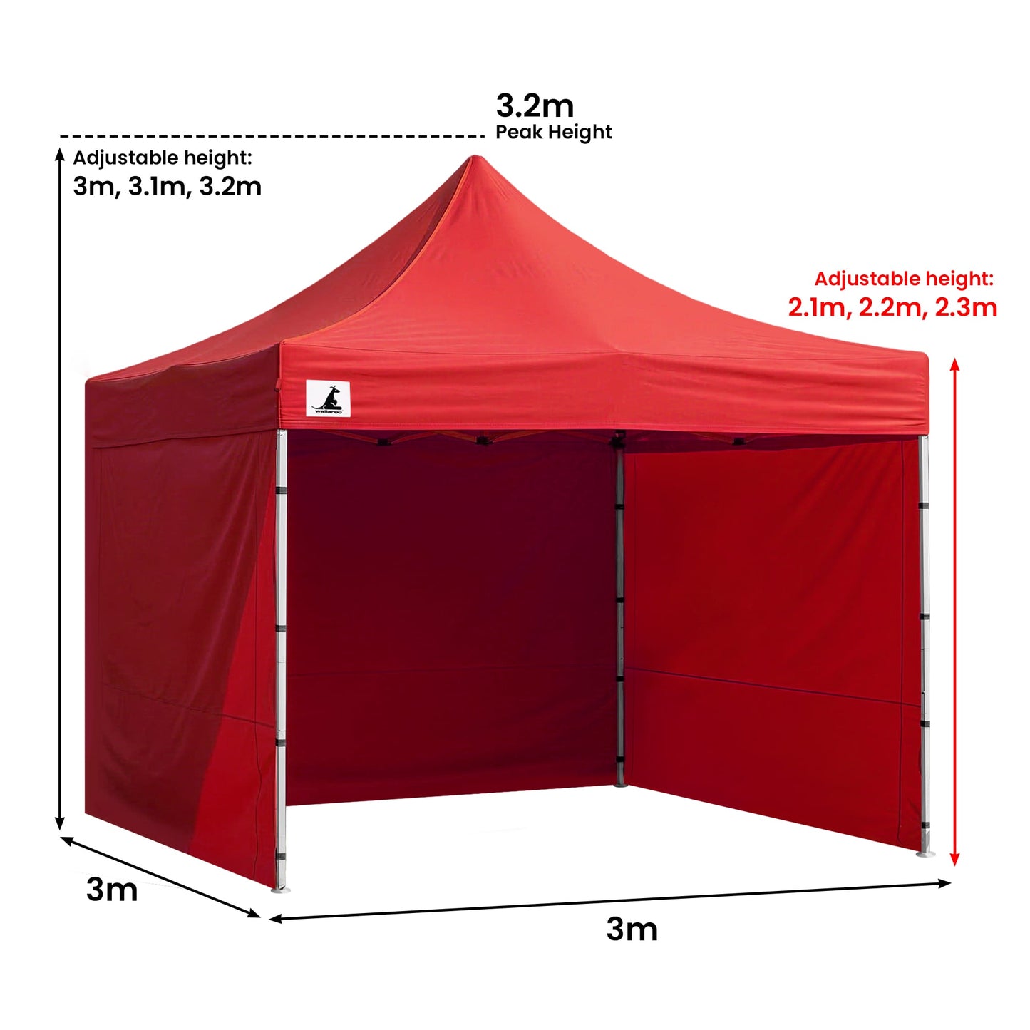 Wallaroo Gazebo Tent Marquee 3x3 PopUp Outdoor Red V240-GAZ-POP-3X3-RD