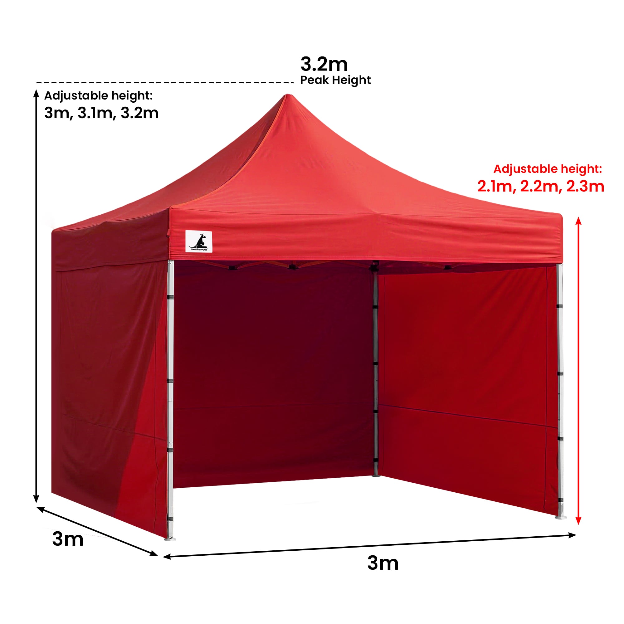 Wallaroo Gazebo Tent Marquee 3x3 PopUp Outdoor Red V240-GAZ-POP-3X3-RD
