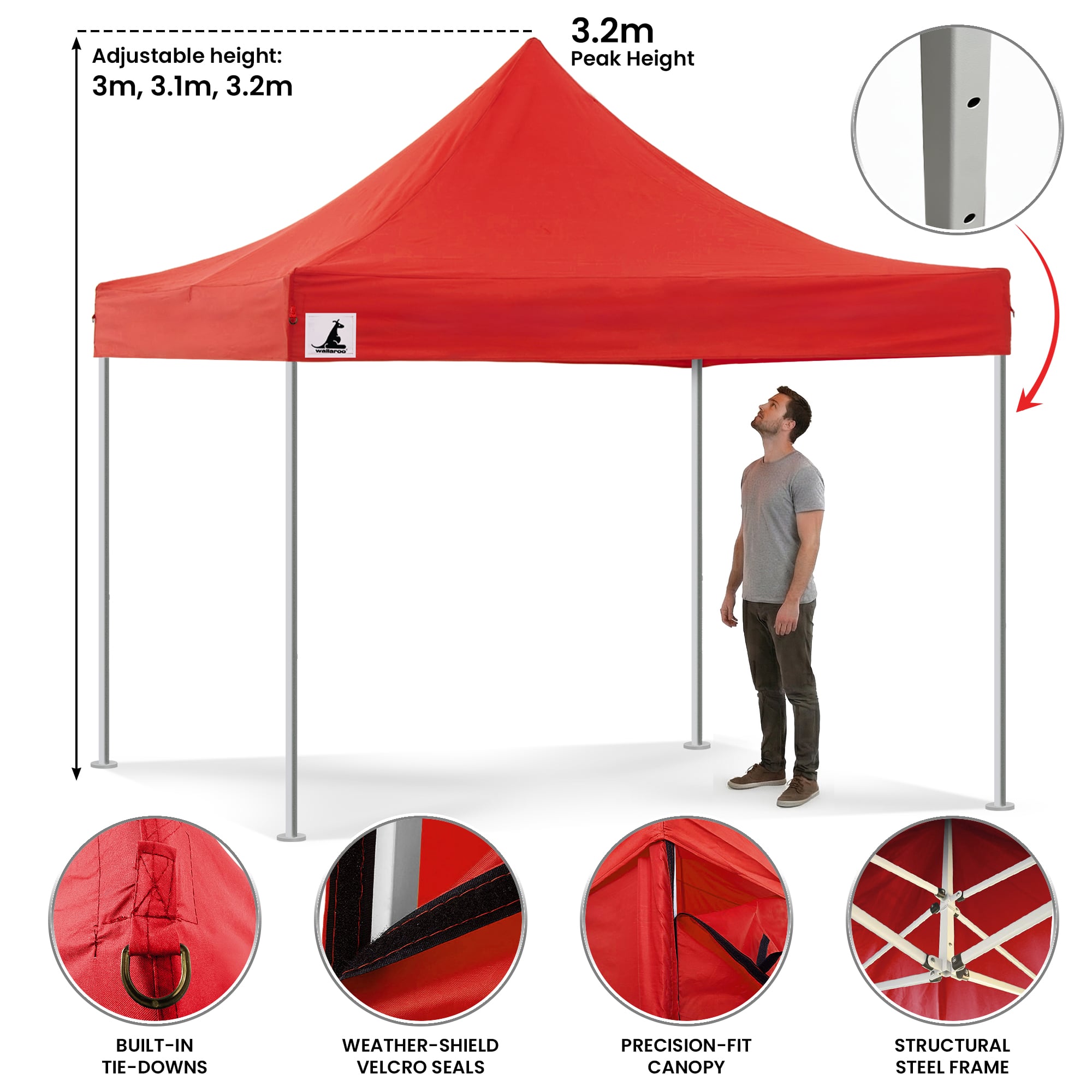 Wallaroo Gazebo Tent Marquee 3x3 PopUp Outdoor Red V240-GAZ-POP-3X3-RD