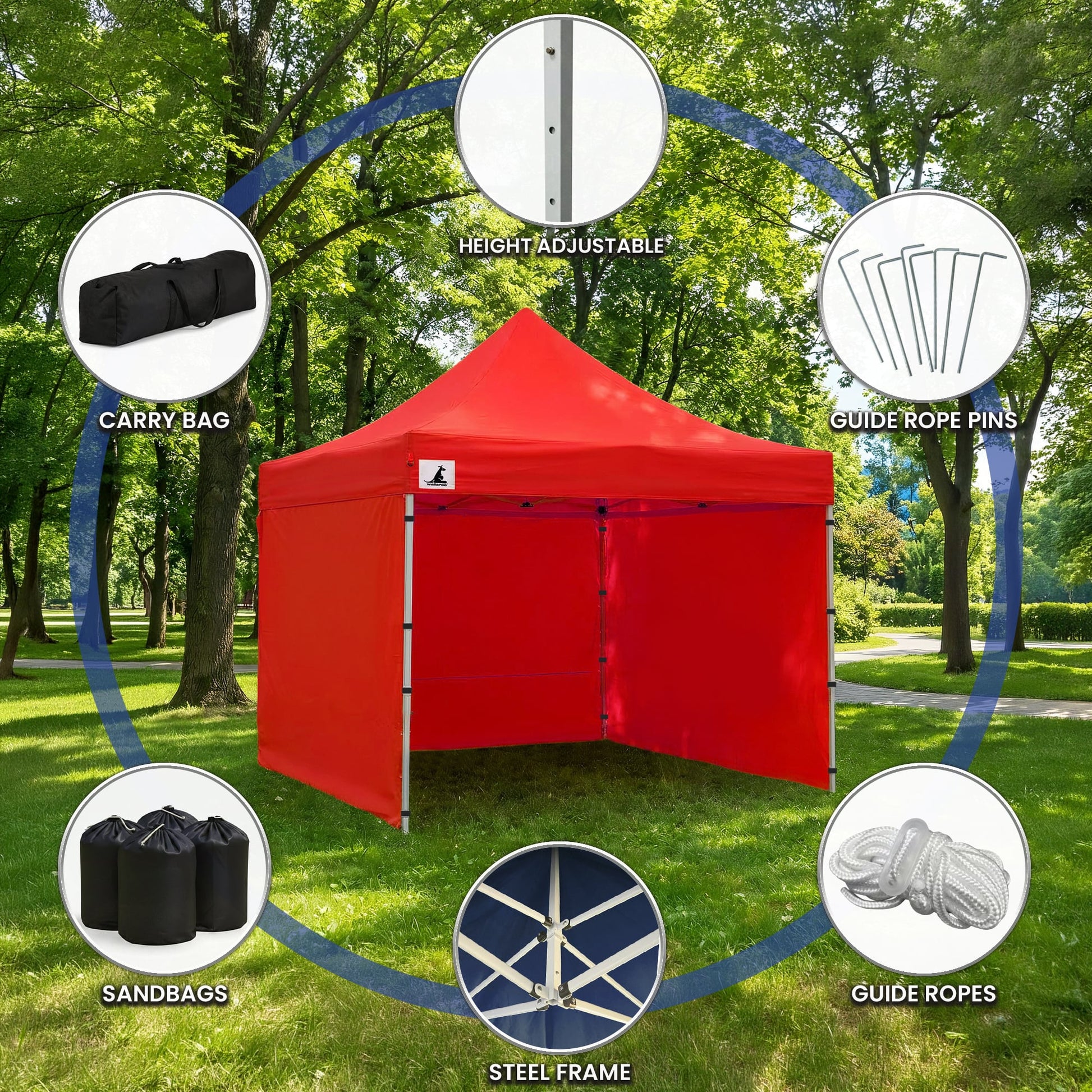 Wallaroo Gazebo Tent Marquee 3x3 PopUp Outdoor Red V240-GAZ-POP-3X3-RD