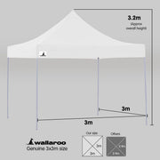 Wallaroo Gazebo Tent Marquee 3x3 PopUp Outdoor Wallaroo White V240-GAZ-POP-3X3-WH