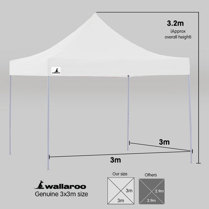 Wallaroo Gazebo Tent Marquee 3x3 PopUp Outdoor Wallaroo White V240-GAZ-POP-3X3-WH