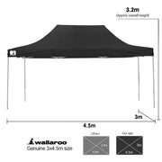 Wallaroo Gazebo Tent Marquee 3x4.5m PopUp Outdoor Black V240-GAZ-POP-3X45-BK