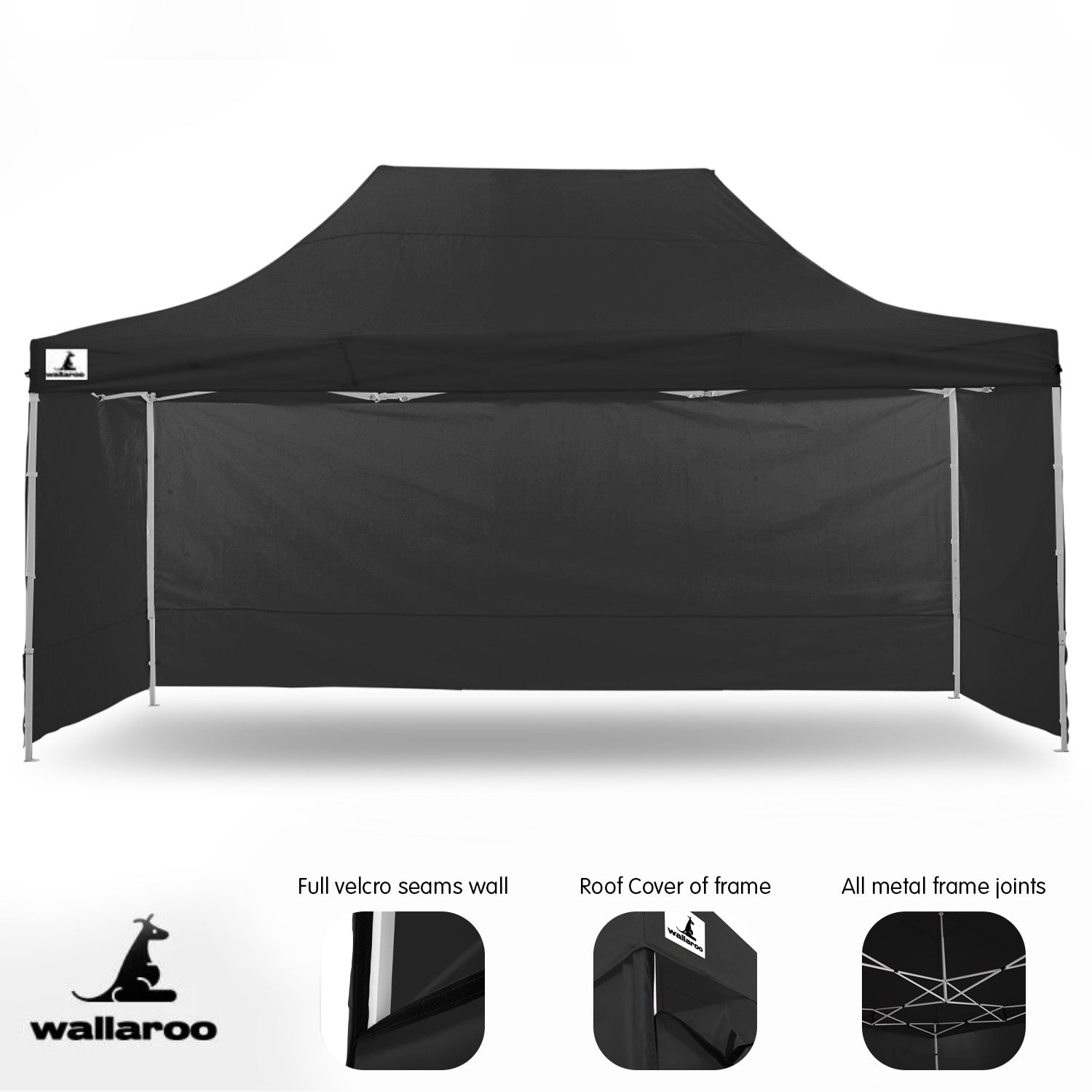 Wallaroo Gazebo Tent Marquee 3x4.5m PopUp Outdoor Black V240-GAZ-POP-3X45-BK