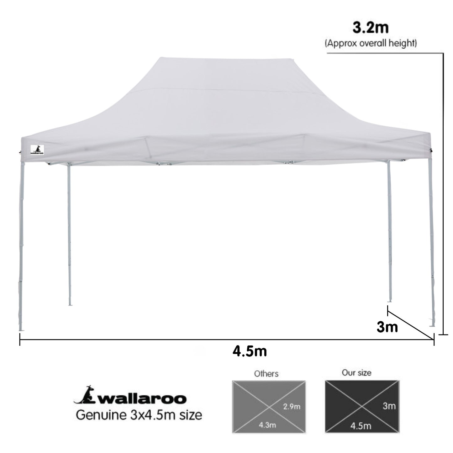 Wallaroo Gazebo Tent Marquee 3x4.5m PopUp Outdoor White V240-GAZ-POP-3X45-WH