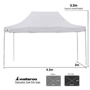 Wallaroo Gazebo Tent Marquee 3x4.5m PopUp Outdoor White V240-GAZ-POP-3X45-WH