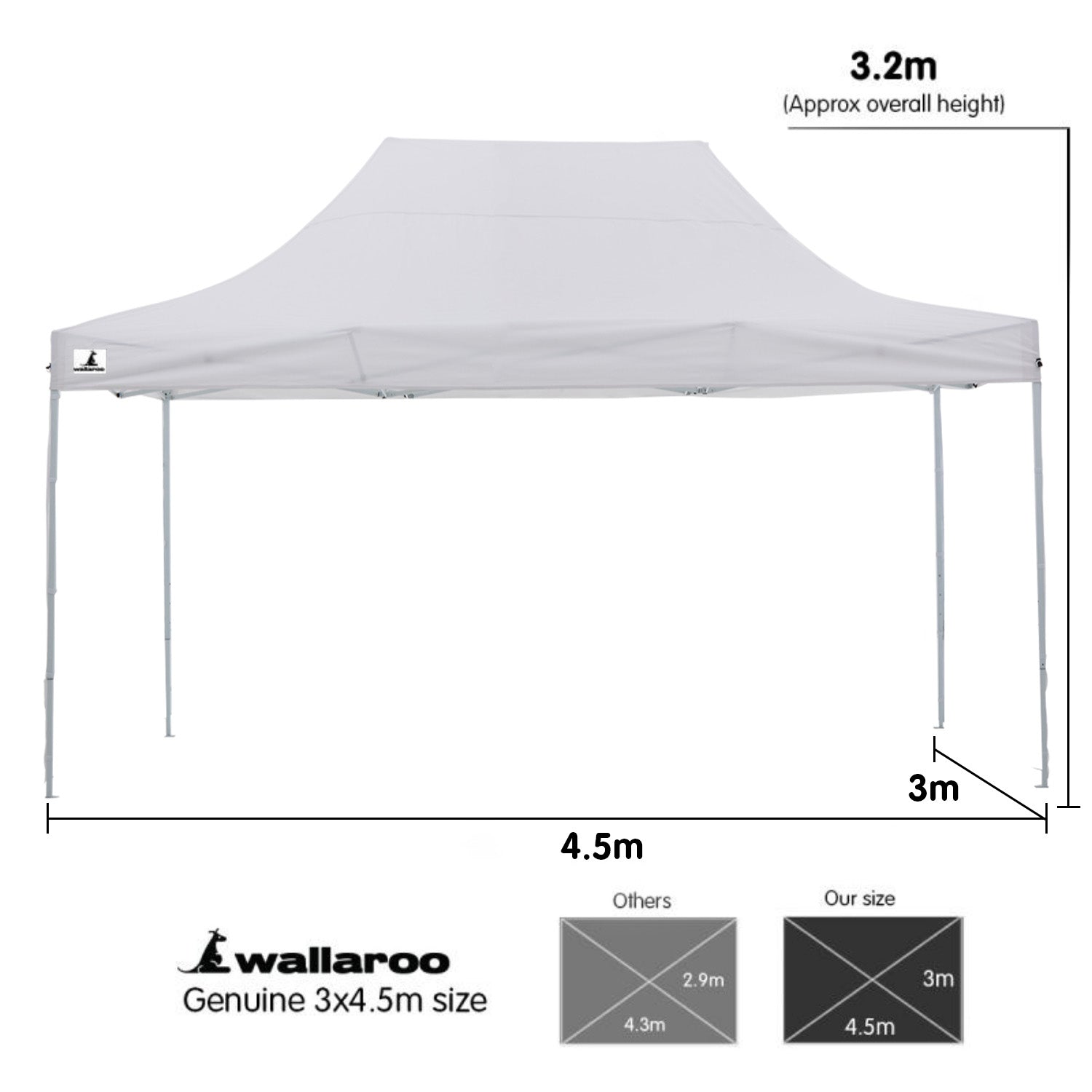 Wallaroo Gazebo Tent Marquee 3x4.5m PopUp Outdoor White V240-GAZ-POP-3X45-WH