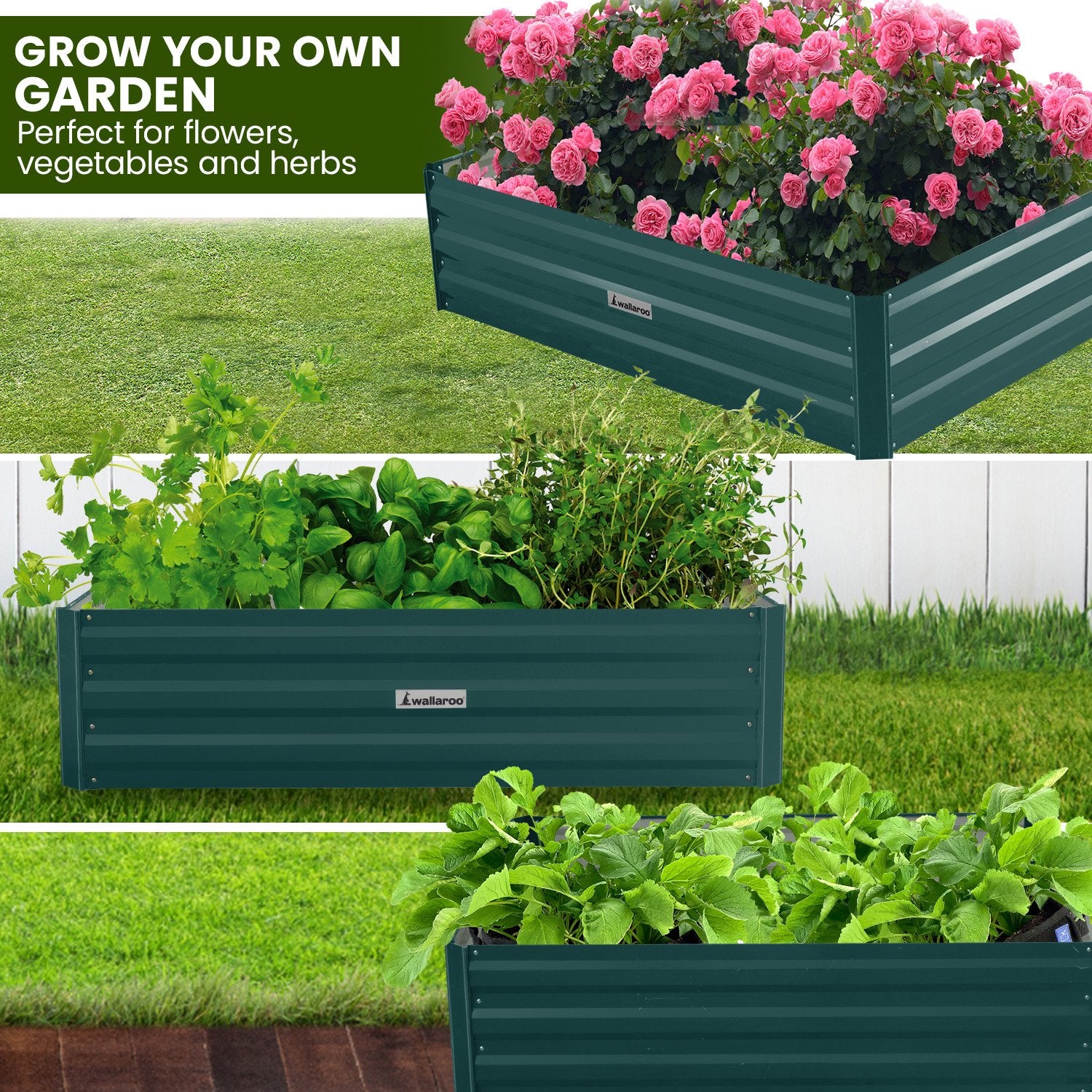 Wallaroo Garden Bed 120 x 60 x 30cm Galvanized Steel - Green V240-GBD-BSW-1206-GN