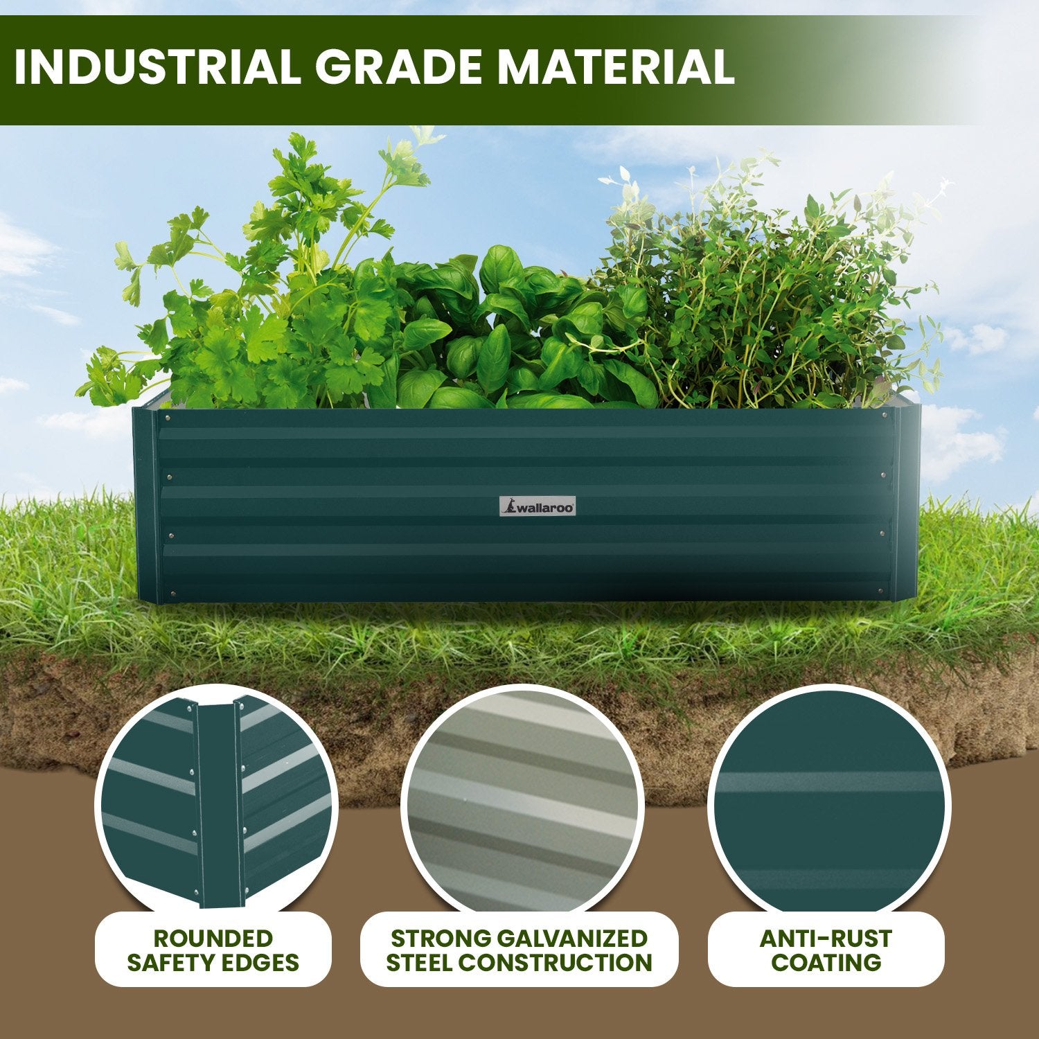 Wallaroo Garden Bed 120 x 60 x 30cm Galvanized Steel - Green V240-GBD-BSW-1206-GN