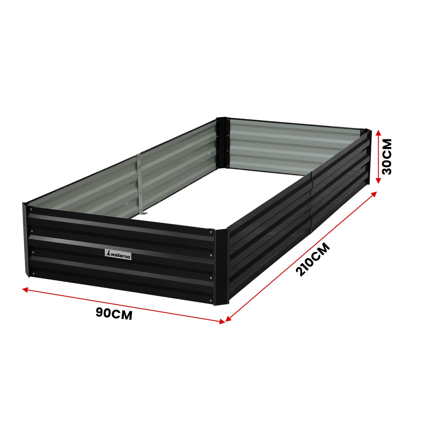 Wallaroo Garden Bed 210 x 90 x 30cm Galvanized Steel - Black V240-GBD-BSW-2109-BK