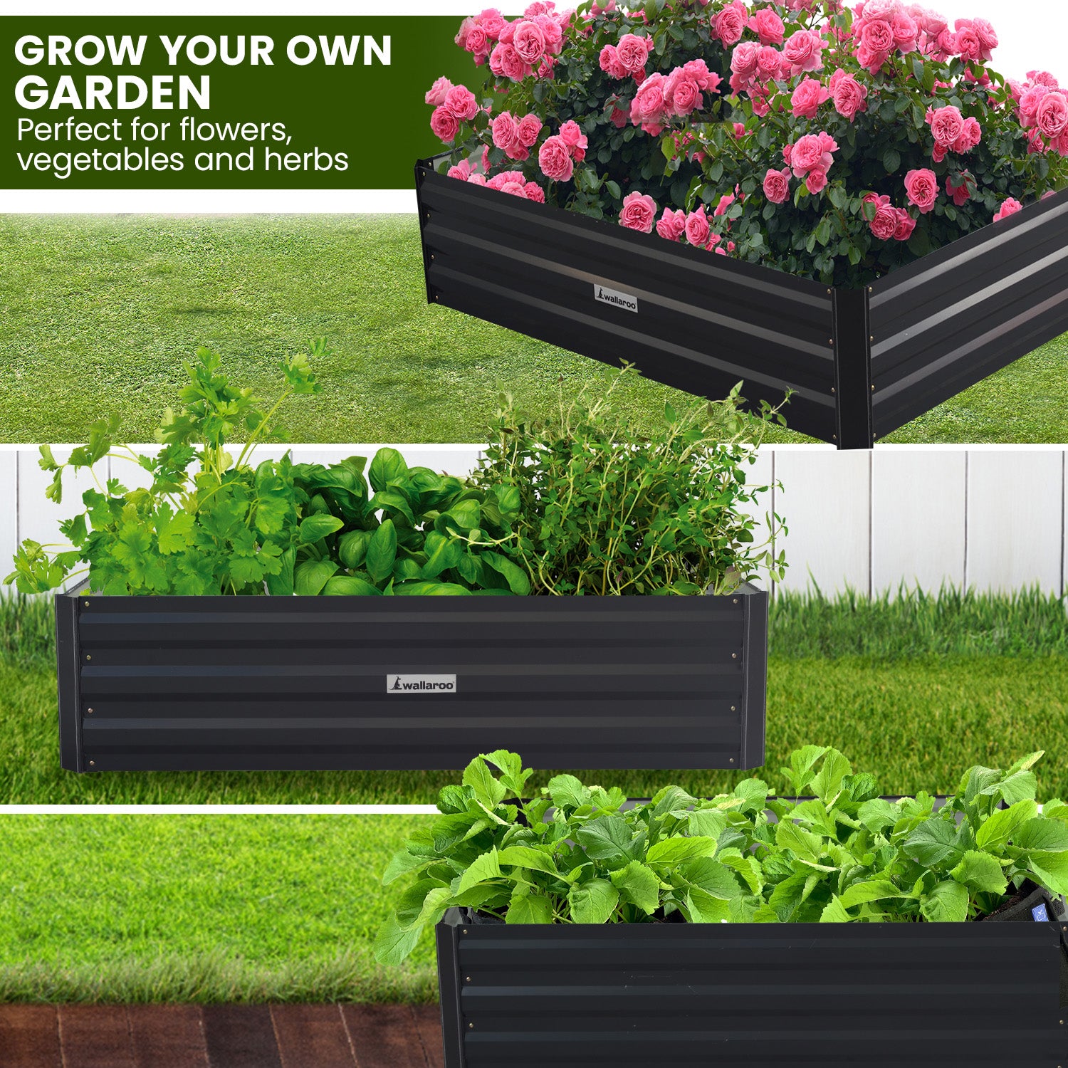 Wallaroo Garden Bed 210 x 90 x 30cm Galvanized Steel - Black V240-GBD-BSW-2109-BK