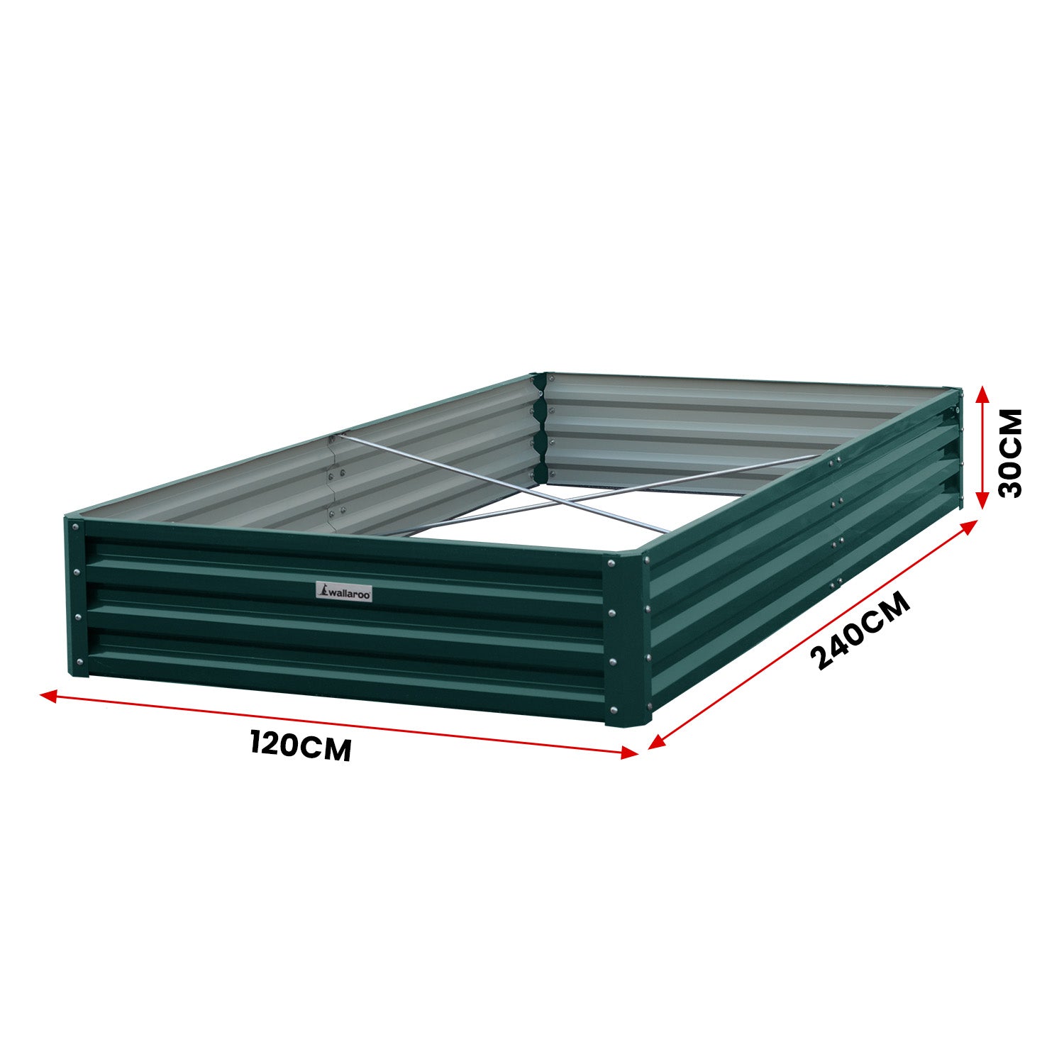 Wallaroo Garden Bed 240 x 120 x 30cm Galvanized Steel - Green V240-GBD-BSW-2412-GN