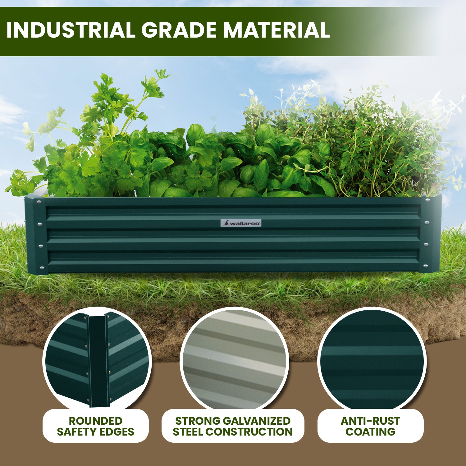 Wallaroo Garden Bed 240 x 120 x 30cm Galvanized Steel - Green V240-GBD-BSW-2412-GN