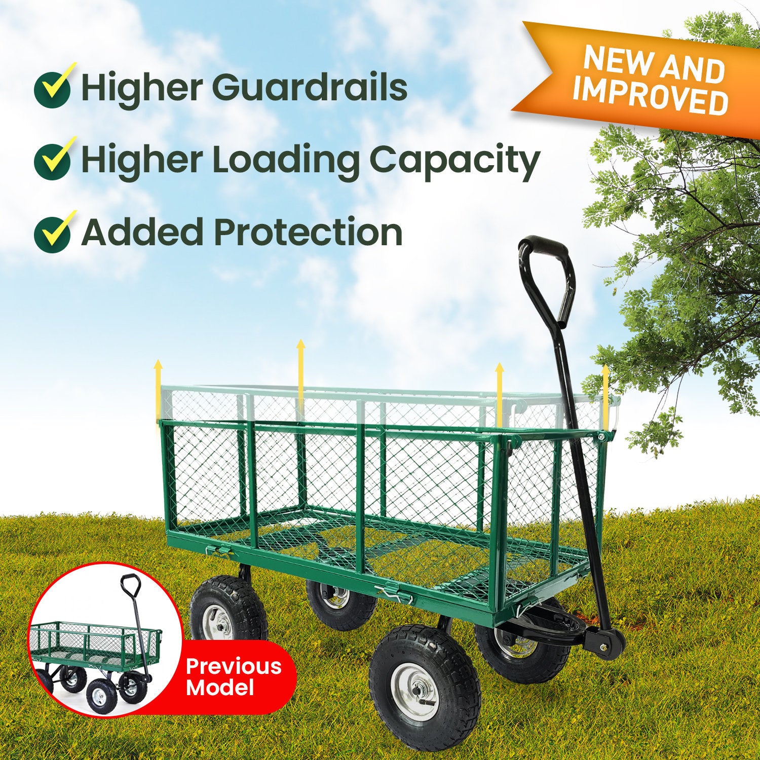 Wallaroo Steel Mesh Garden Trolley Cart - Green V240-GMC-H38-GN