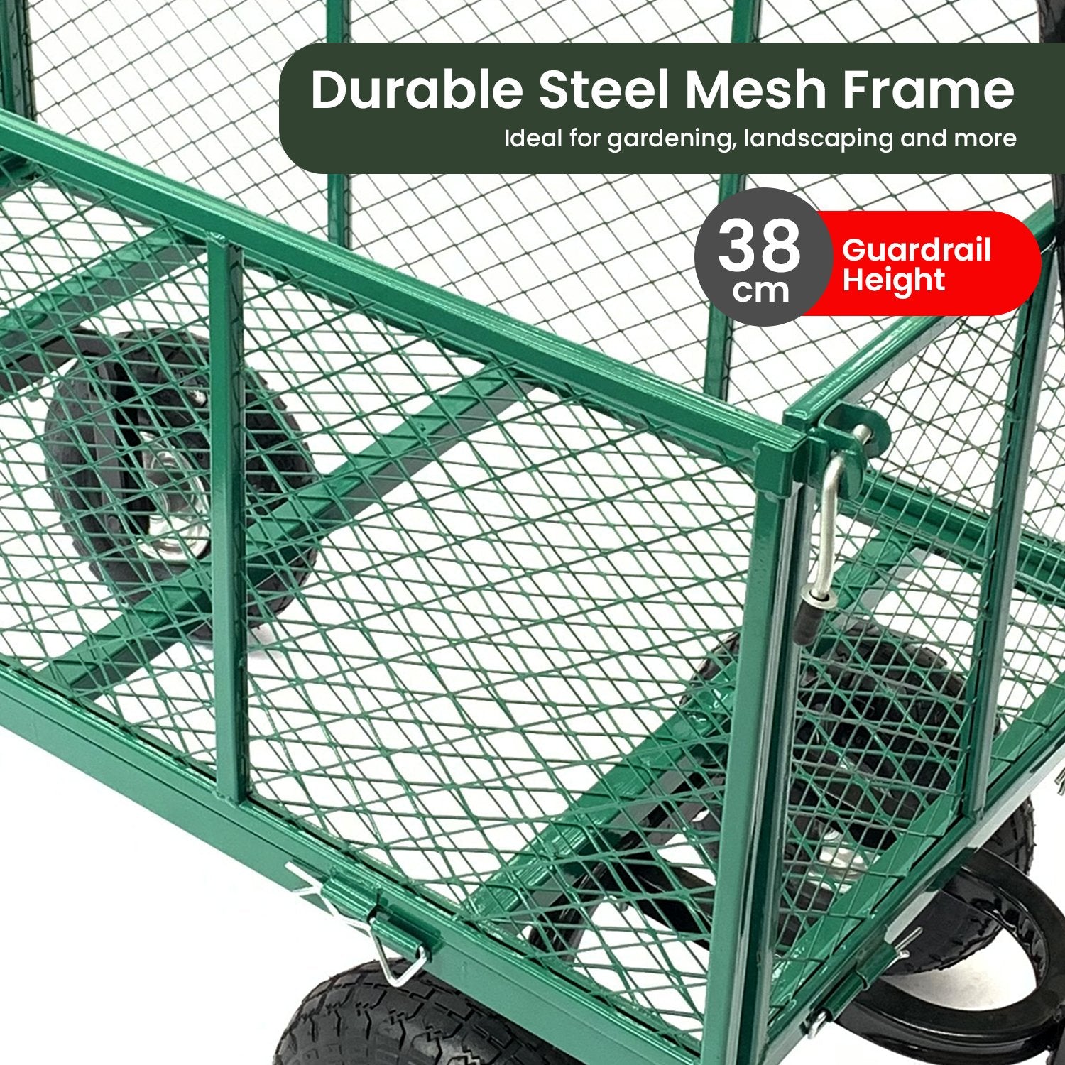 Wallaroo Steel Mesh Garden Trolley Cart - Green V240-GMC-H38-GN