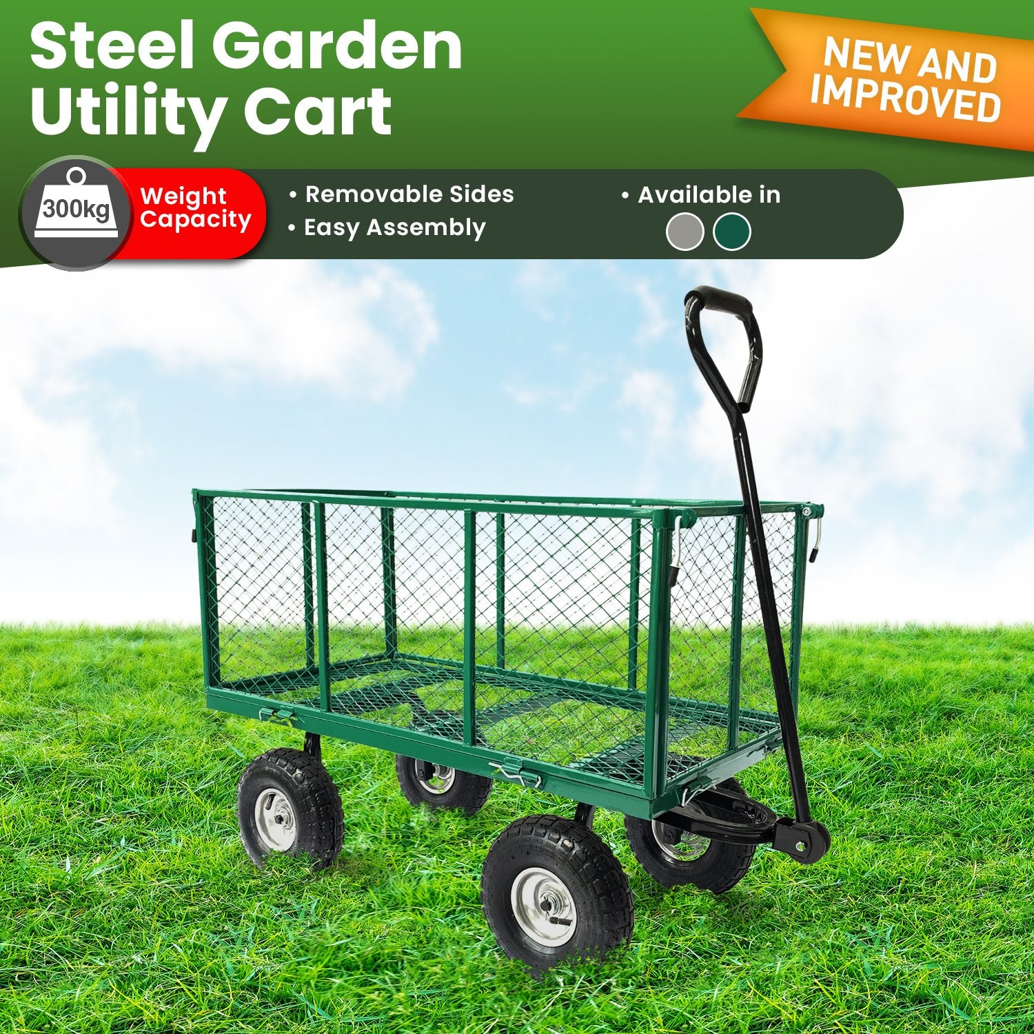 Wallaroo Steel Mesh Garden Trolley Cart - Green V240-GMC-H38-GN