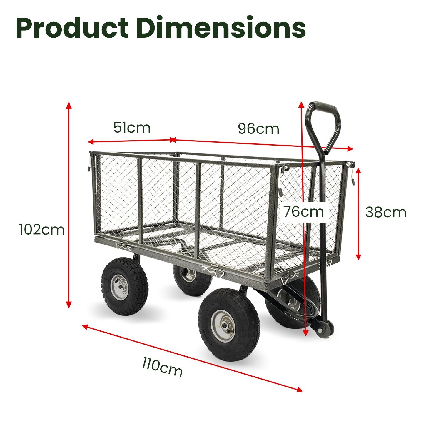 Wallaroo Steel Mesh Garden Trolley Cart - Hammer Grey V240-GMC-H38-HM