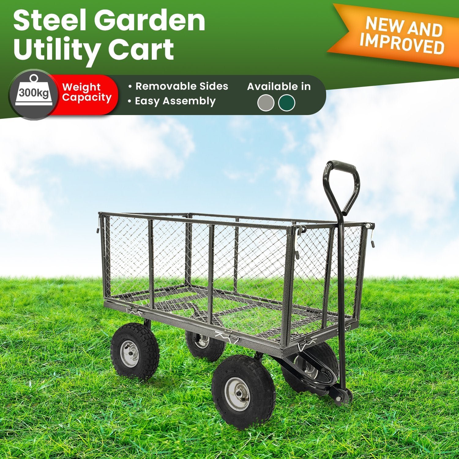 Wallaroo Steel Mesh Garden Trolley Cart - Hammer Grey V240-GMC-H38-HM