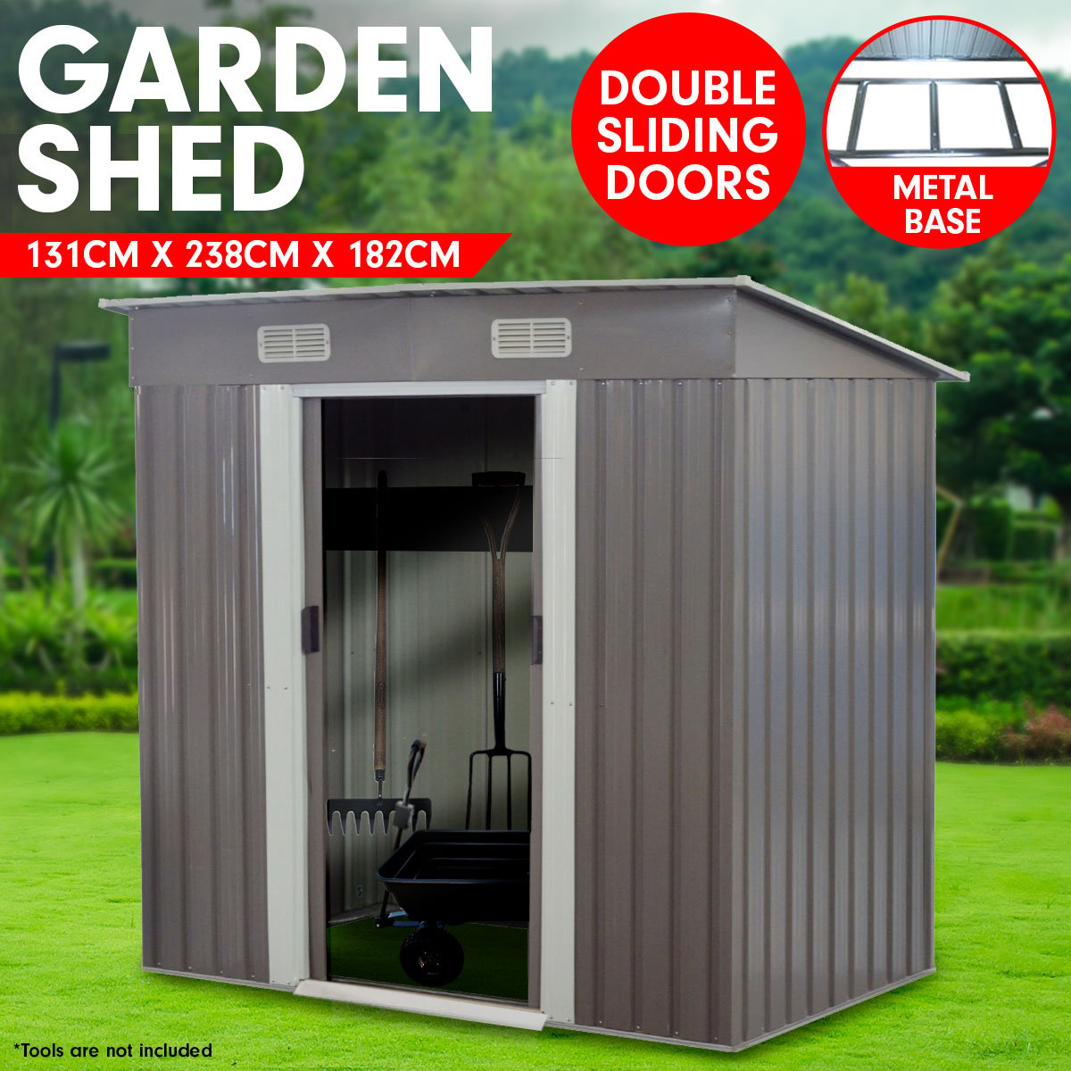 Wallaroo 4ft x 8ft Garden Shed with Base Flat Roof Outdoor Storage - Grey V240-GSF-BSW-48B-GY