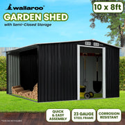 Wallaroo Garden Shed with Semi-Closed Storage 10*8FT - Black V240-GSS-BSW-108S-BK