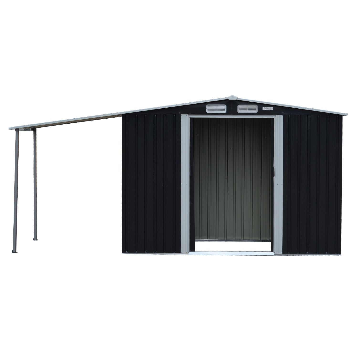 Wallaroo 4x8ft Zinc Steel Garden Shed with Open Storage - Black V240-GSS-BSW-48O-BK