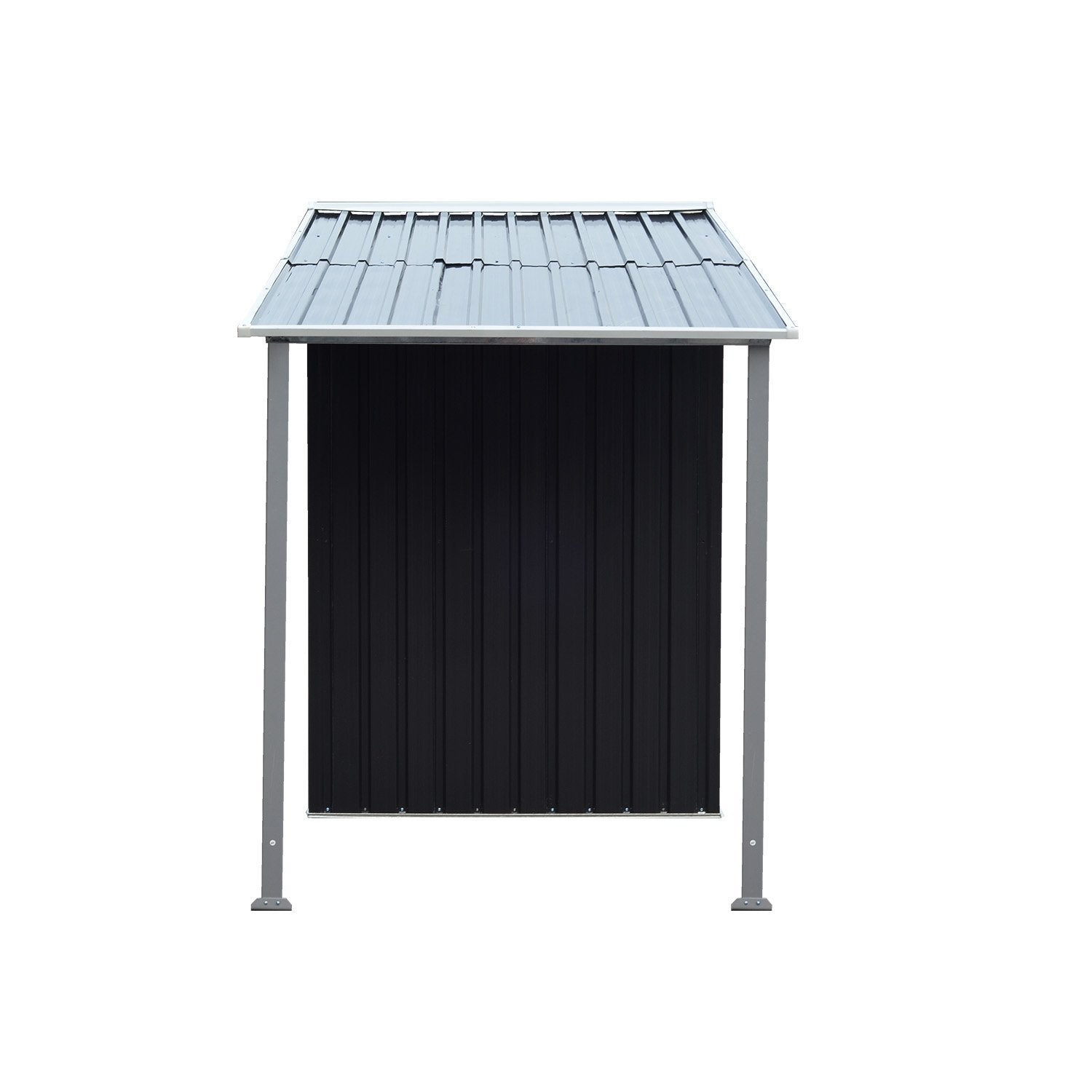 Wallaroo 4x8ft Zinc Steel Garden Shed with Open Storage - Black V240-GSS-BSW-48O-BK