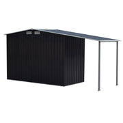 Wallaroo 4x8ft Zinc Steel Garden Shed with Open Storage - Black V240-GSS-BSW-48O-BK