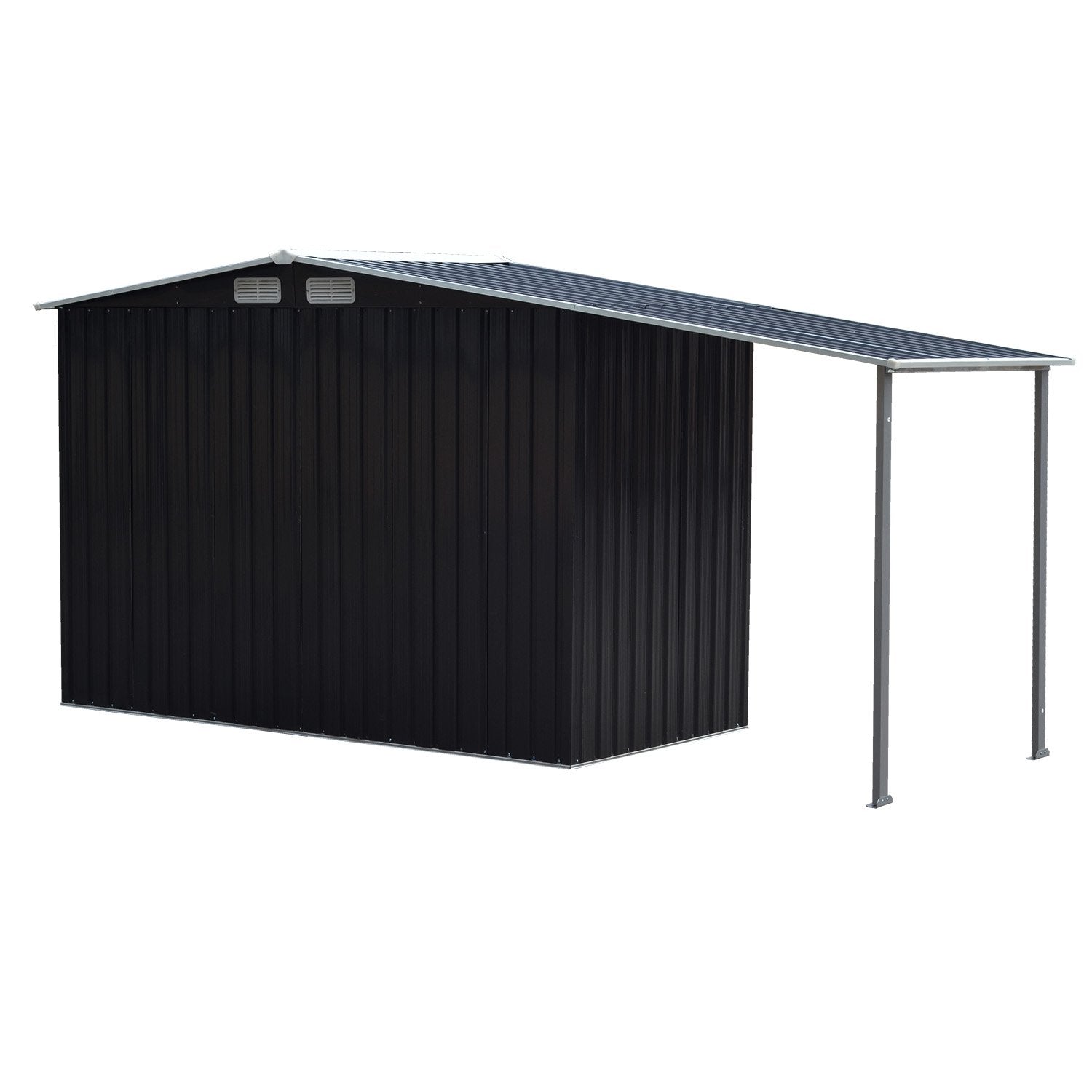 Wallaroo 4x8ft Zinc Steel Garden Shed with Open Storage - Black V240-GSS-BSW-48O-BK