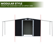 Wallaroo 4x8ft Zinc Steel Garden Shed with Open Storage - Black V240-GSS-BSW-48O-BK