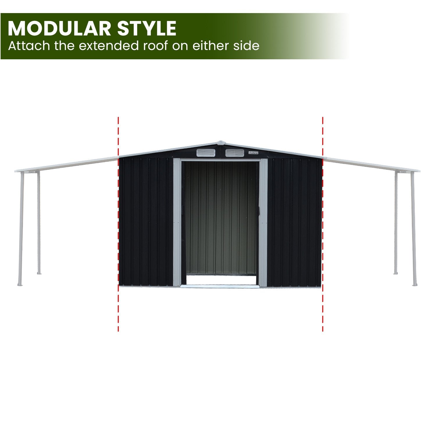 Wallaroo 4x8ft Zinc Steel Garden Shed with Open Storage - Black V240-GSS-BSW-48O-BK