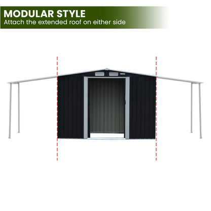 Wallaroo 4x8ft Zinc Steel Garden Shed with Open Storage - Black V240-GSS-BSW-48O-BK