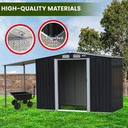 Wallaroo 4x8ft Zinc Steel Garden Shed with Open Storage - Black V240-GSS-BSW-48O-BK