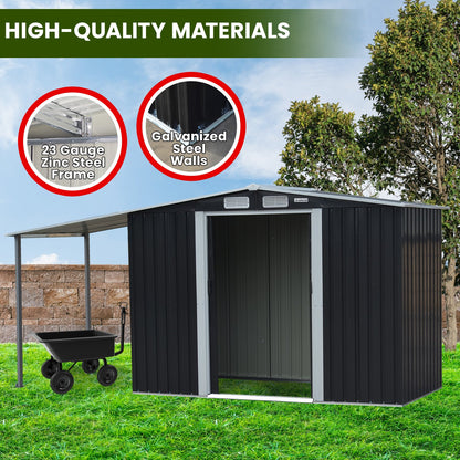 Wallaroo 4x8ft Zinc Steel Garden Shed with Open Storage - Black V240-GSS-BSW-48O-BK