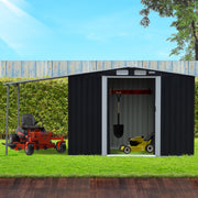 Wallaroo 4x8ft Zinc Steel Garden Shed with Open Storage - Black V240-GSS-BSW-48O-BK