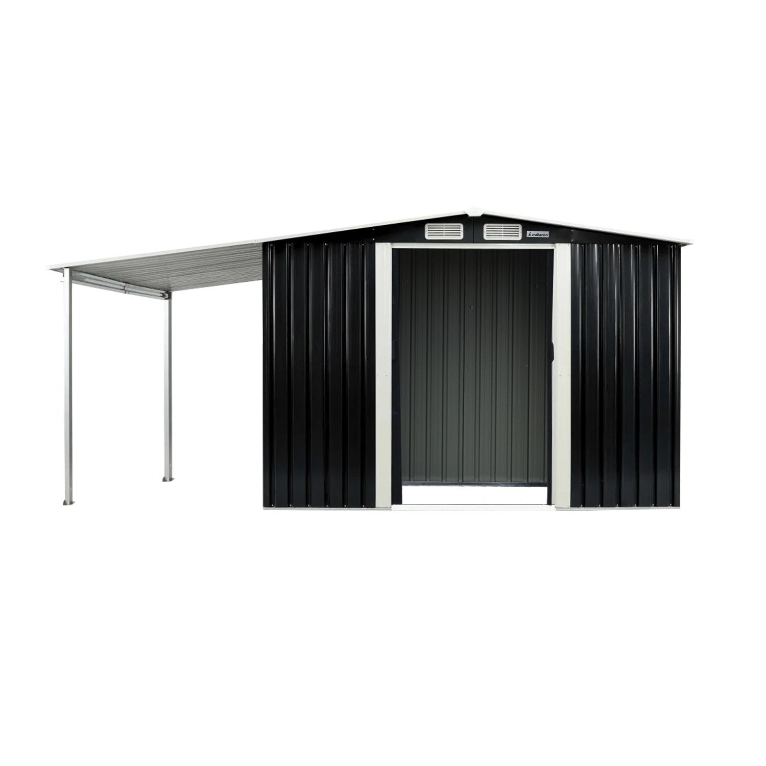 Wallaroo 6x8ft Zinc Steel Garden Shed with Open Storage - Black V240-GSS-BSW-68O-BK