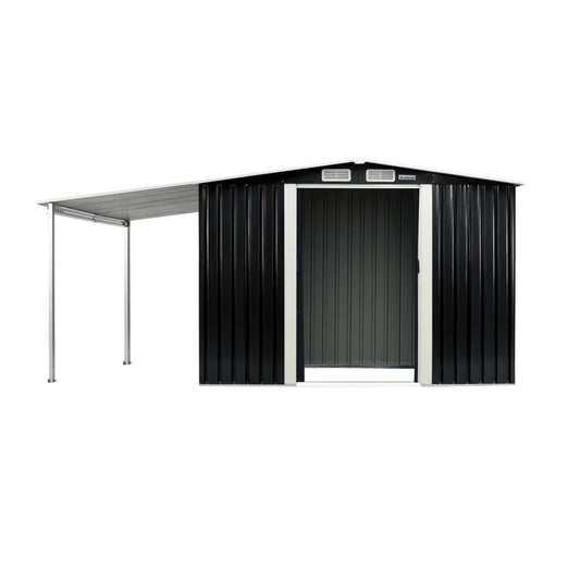 Wallaroo 6x8ft Zinc Steel Garden Shed with Open Storage - Black V240-GSS-BSW-68O-BK