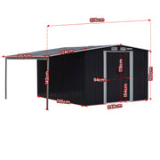 Wallaroo 6x8ft Zinc Steel Garden Shed with Open Storage - Black V240-GSS-BSW-68O-BK