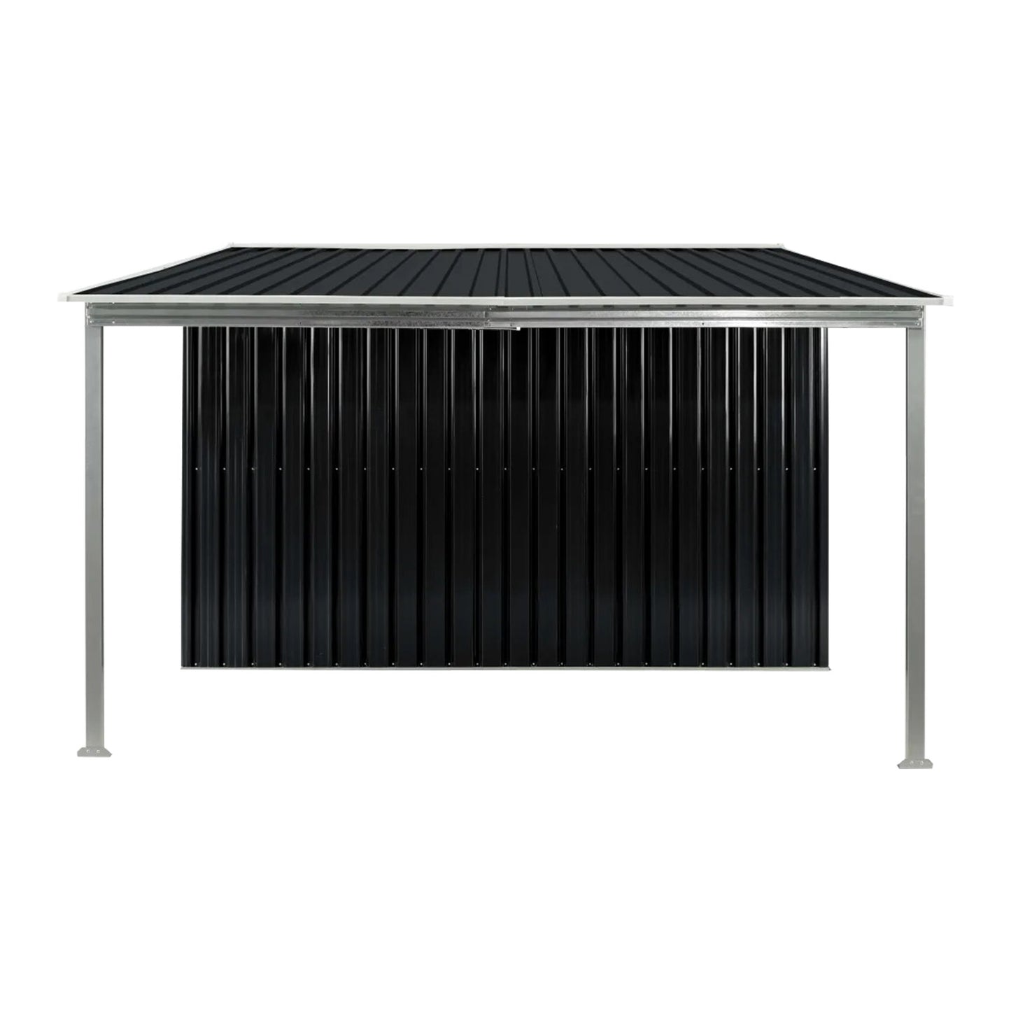 Wallaroo 6x8ft Zinc Steel Garden Shed with Open Storage - Black V240-GSS-BSW-68O-BK