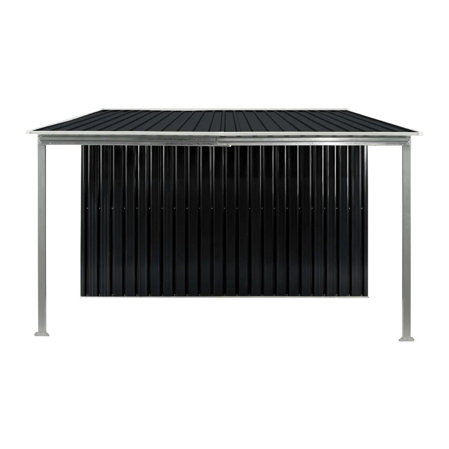 Wallaroo 6x8ft Zinc Steel Garden Shed with Open Storage - Black V240-GSS-BSW-68O-BK