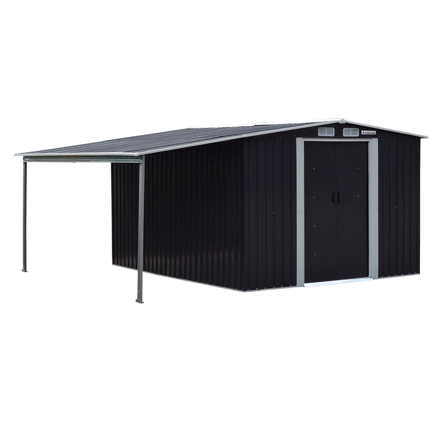 Wallaroo 6x8ft Zinc Steel Garden Shed with Open Storage - Black V240-GSS-BSW-68O-BK